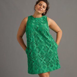 ANTHROPOLOGIE A+ Lace Mini Dress Button Back Kelly Green {3K33}